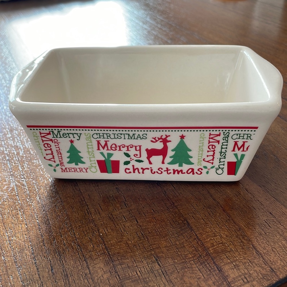 Set of 3 Old Time Pottery Merry Christmas Holiday Loaf Pans Off-white 6"x3.5"